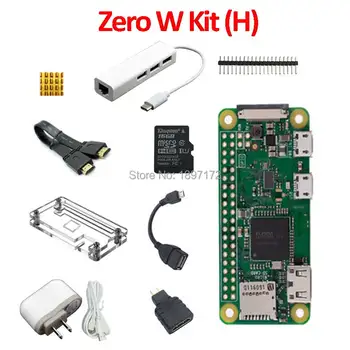 

Raspberry Pi zero W Pi0 W Board zero case GPIO Pin Heatsinks 16g SD card 1 to 3 USB Hub power HDMI cable