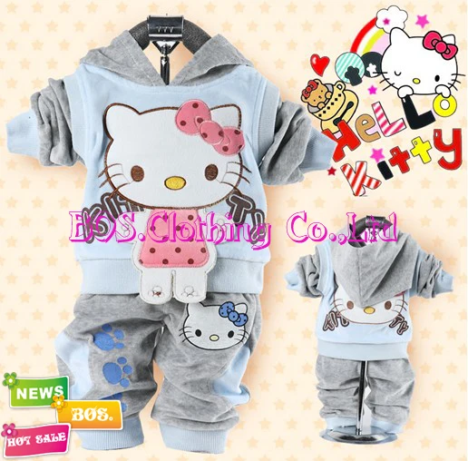 [Bosudhsou] YL-56, спортивные костюмы, куртки с капюшоном, пальто+ штаны, осенний комплект для малышей, комплекты детской одежды с принтом «hello kitty» для мальчиков