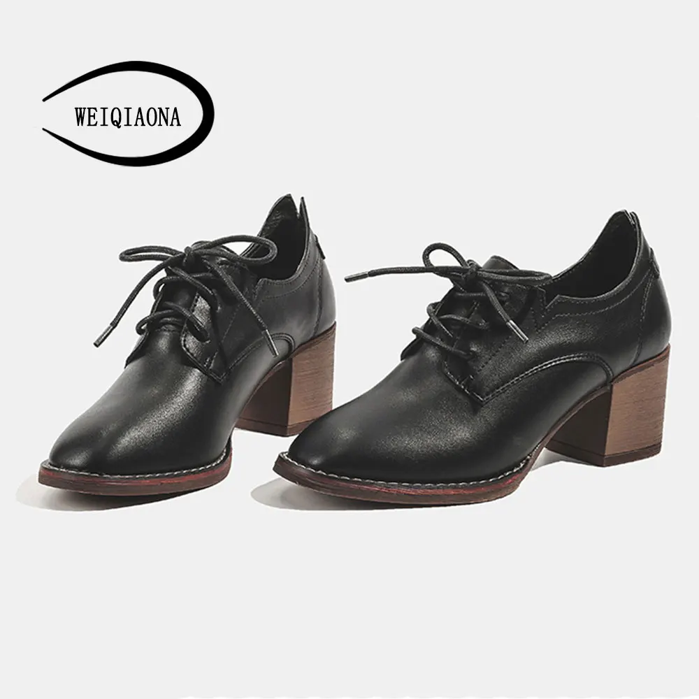 

WEIQIAONA 2019 New Women Shoes Deep-mouth Lace-up Pointed Toe HighHeels Ladies Shoes Party Shoes Rome Style Pumps