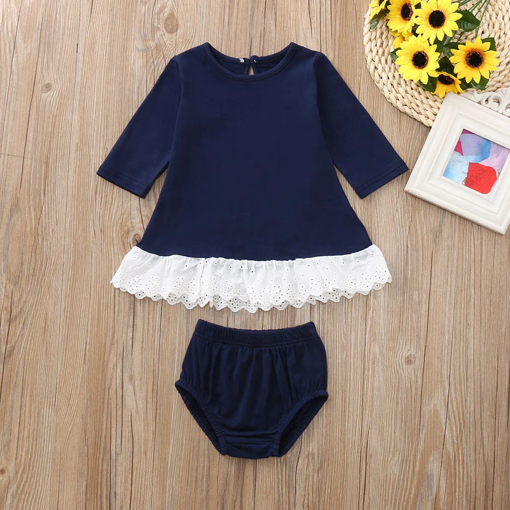 

Stylish fashion design Newborn Baby Girsl Long Sleeves Lace Top+Underpants High quality Outfit Clothes Suit Set clothes