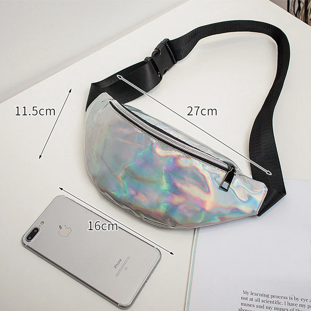 Laser Waist Packs Bags Women Pure Color Fanny Pack Female Belt Bag Black PVC Waist Packs Laser Chest Phone Pouch