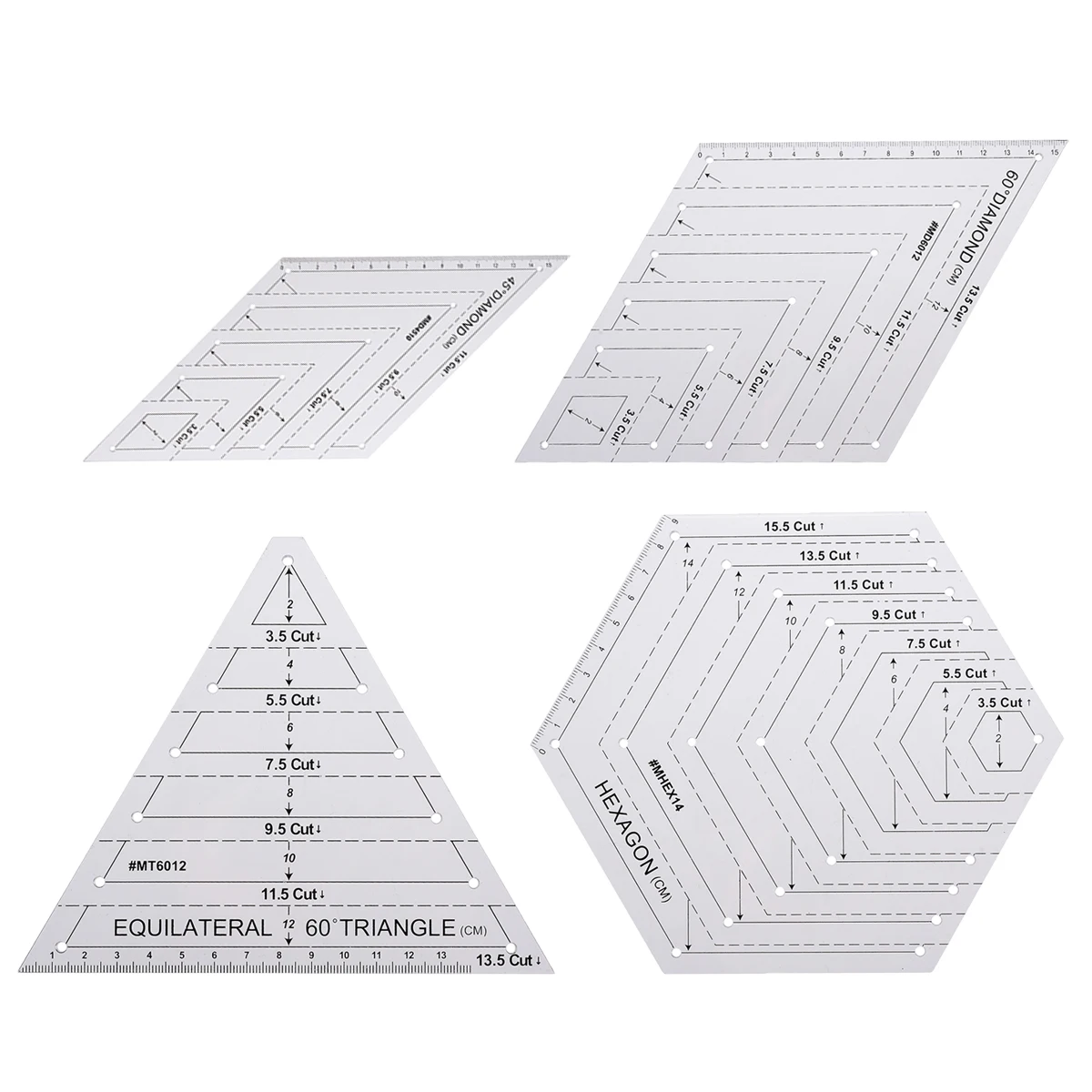 4pcs/Set Triangle Diamond Hexagon Quilting Ruler Stencil Set DIY Patchwork Craft Measuring Drawing Tools Home Office Supplies