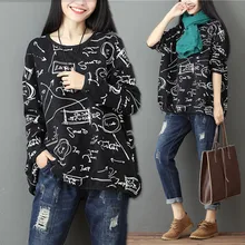 Большие размеры 5XL весна осень Женская винтажная Элегантная футболка с принтом граффити женская большая свободная хлопковая футболка с длинным рукавом