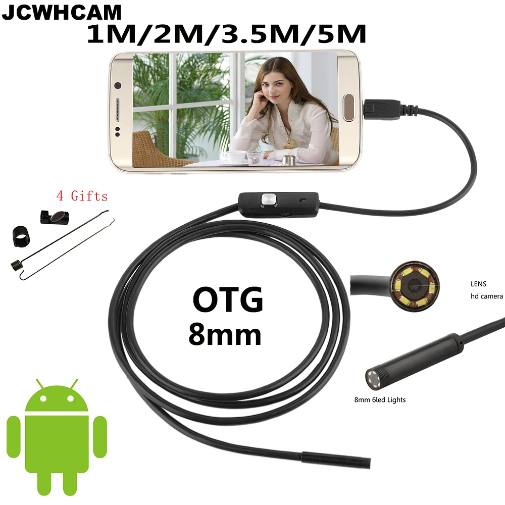 JCWHCAM HD 720P 2MP 8 мм Android USB эндоскоп камера Змея гибкий 1 м 2 3 5 OTG бороскоп | Электроника