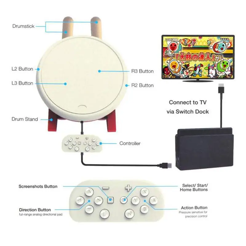 Барабан Тайко совместим с N Switch барабан контроллер палочки видеоигры аксессуары