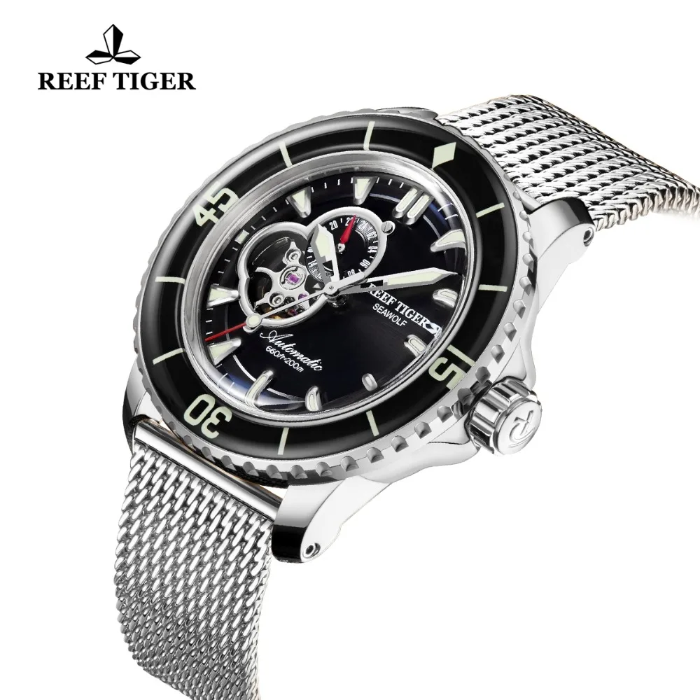 Мужские спортивные часы для дайвинга Reef Tiger/RT автоматические светящиеся с синим