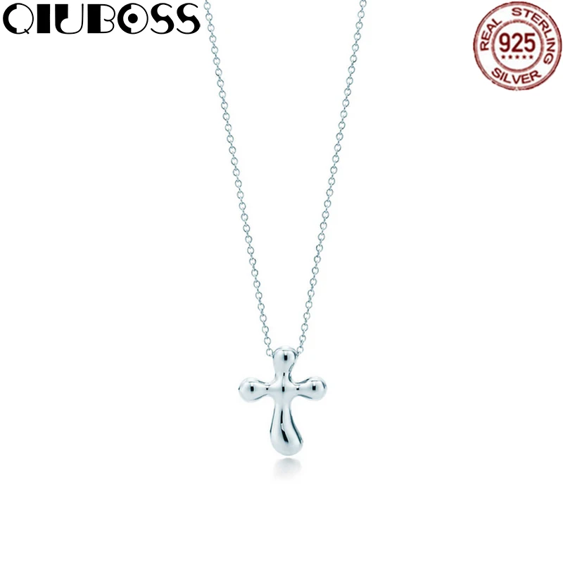 

QIUBOSS TIFF 925 Sterling Silver Cross Popular Pendant Necklace, Clear CZ Women Pendants Necklaces Jewelry Birthday Gift