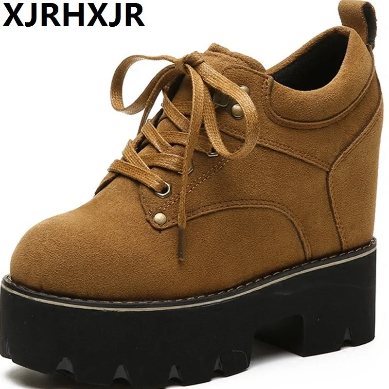 

Woman Fashion Hidden Wedge Heel Lace Up Casual Shoes Spring Autumn Women's Ultra 12cm Heels Shoes Women Single Height Increase