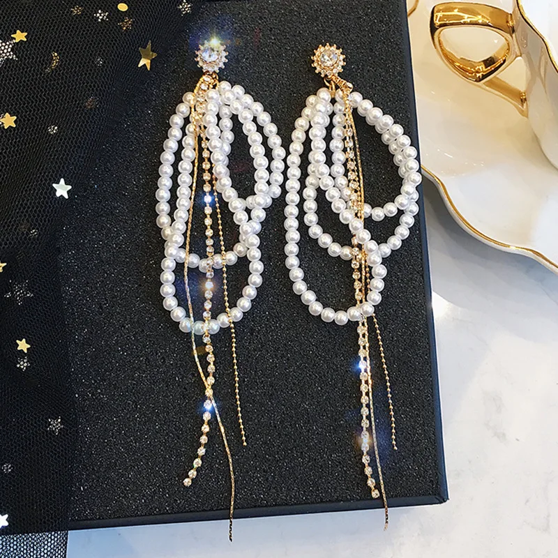 

VintageSimulated-pearl Water Drop Women Dangle Earrings Pearl Fringed Earrings Fashion Earrings For Women Statement