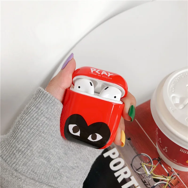 Luxury Bluetooth Headset Box for Apple AirPods 1 2 Lovely CDG Play Comme des Garcons soft TPU Wireless Earphone Charging Cover
