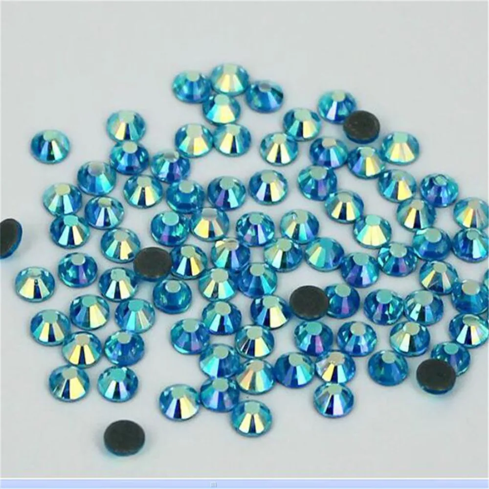 

SS6 SS10 SS16 SS20 SS30 Aqua Blue AB Color DMC Crystal Rhinestones DIY Loose Glue HotFix Crystal Rhinestone Garment Decoration