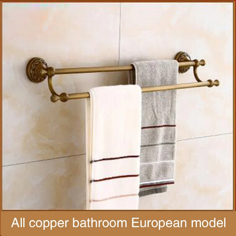 All copper antique towel rack, thickening bathroom hardware hanging, bathroom towel rod, double