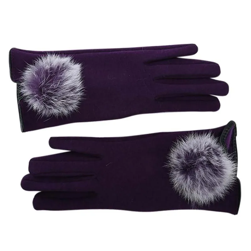 Модные женские зимние теплые осенние элегантные хлопковые перчатки с сенсорным экраном из искусственного меха для мобильного телефона планшета - Цвет: Лаванда