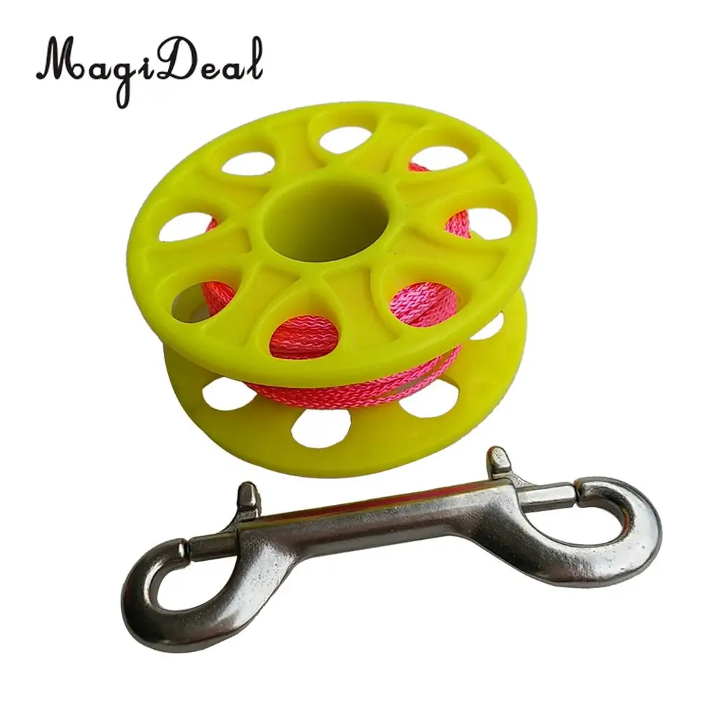 MagiDeal 18m / 30m Plastic Dive Reel Spool with Safety Bolt Snap Clip for Wreck Cave Technical Scuba Diving Snorkeling - 5 Color