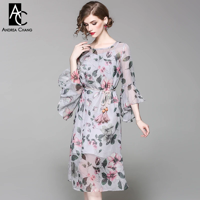 spring summer runway designer women dress pink flower green leaf