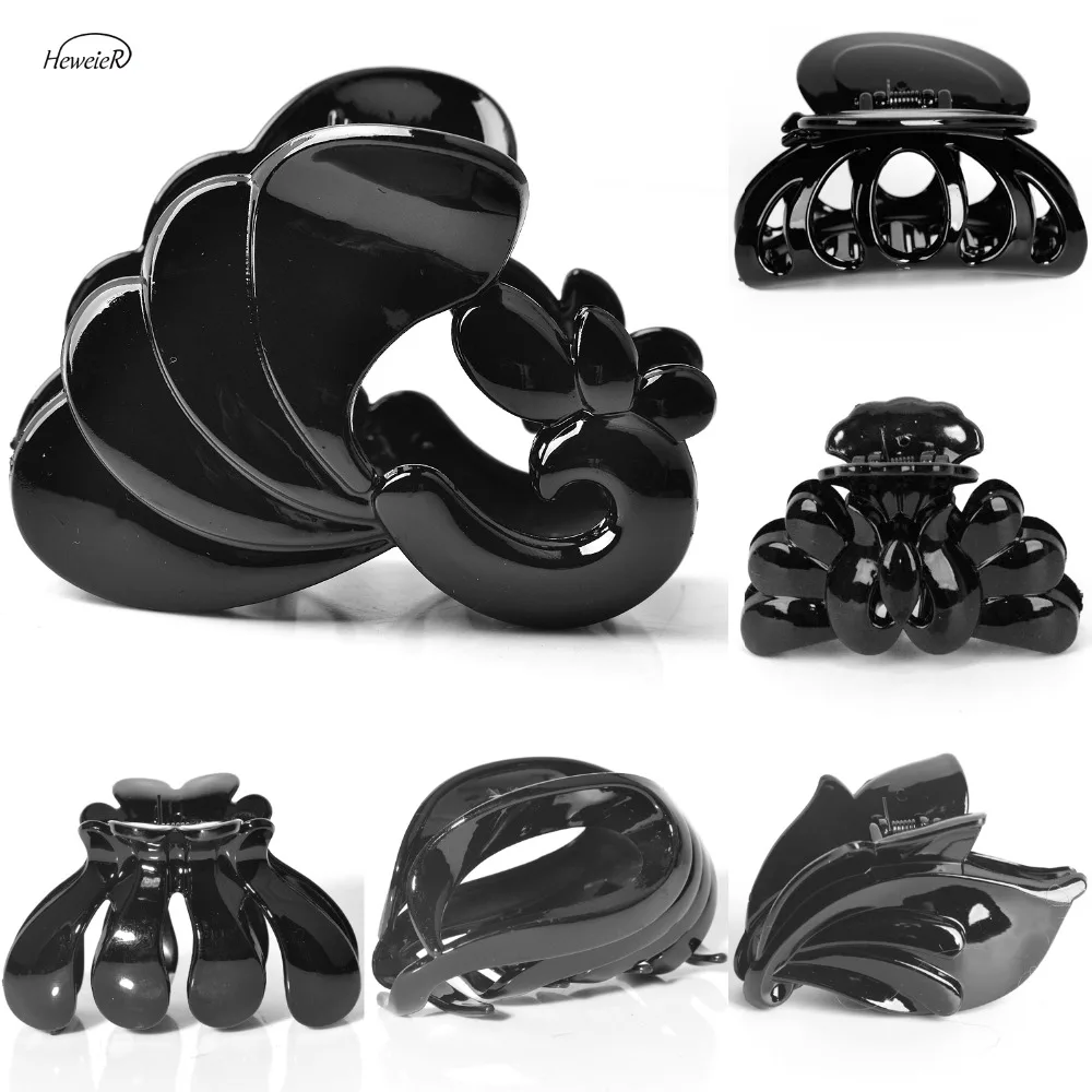 

2019 New Women Black Plastic Hair Clip Claw Crab Clamp Grip Hollow Headwear Hairpin Lady Headdress Barrette Accessories 3pcs/set