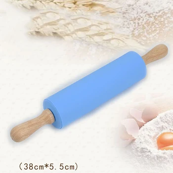 

Wooden Handle Silicone Rolling Pin Non-Stick Pastry Dough Flour Bakeware Kitchen Pastry Boards Tool Roller