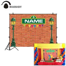 

Allenjoy background for photographic studio vintage brick wall colorful flags sesame street party backdrop birthday photocall