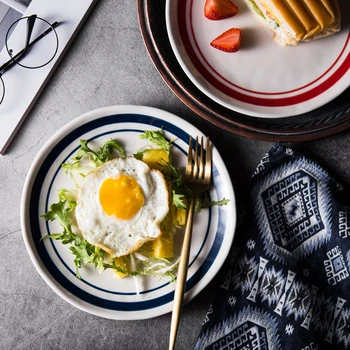 

MUZITY Ceramic Dinner Plates Irregular Design With Simple Lines Porcelain Steak Dish Plate 8.5 inch