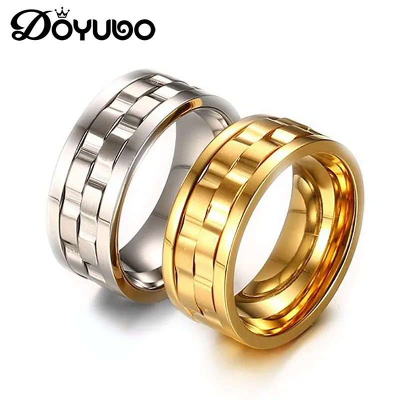 DOYUBO Fashional Men's Gold/Silver Color Stainless Steel Rings Punk Style Spinner Jewelry For Party Boy Trendy Ring DA085 | Украшения и