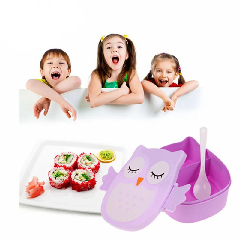 

Cartoon Owl Two Cells Lunch Boxes Japanese Bento Lunch Boxes For Kids School Portable Food Fruit Storage Container LK0036