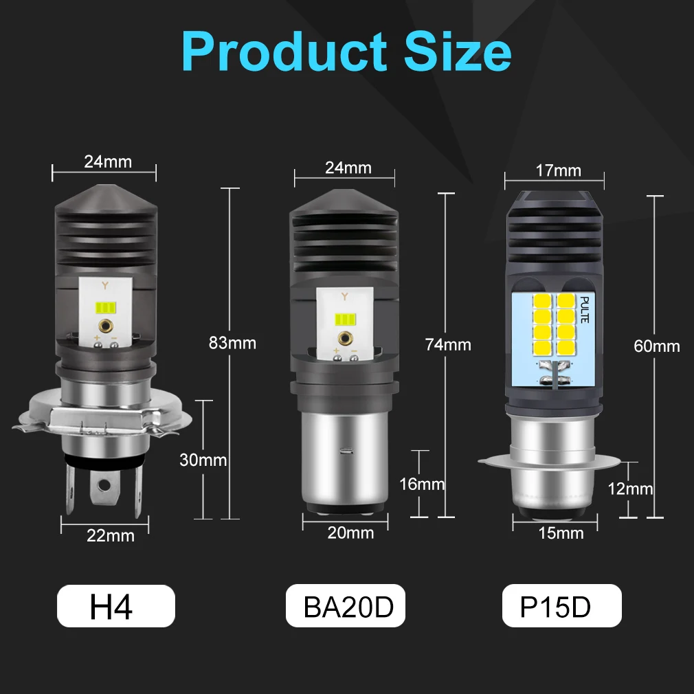 H4 BA20D P15D светодиодный мотоциклетный головной светильник, лампы Hi/Lo, светильник дальнего света, супер яркий H4 светодиодный головной фонарь для мотоцикла, скутера, аксессуары
