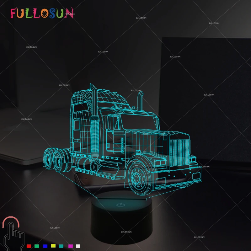 

FULLOSUN 3D Optical Truck Car Night Lights Colorful LED Night Lamp Kids Toy Gifts USB Desk Touch Table Lamp as Indoor Decora