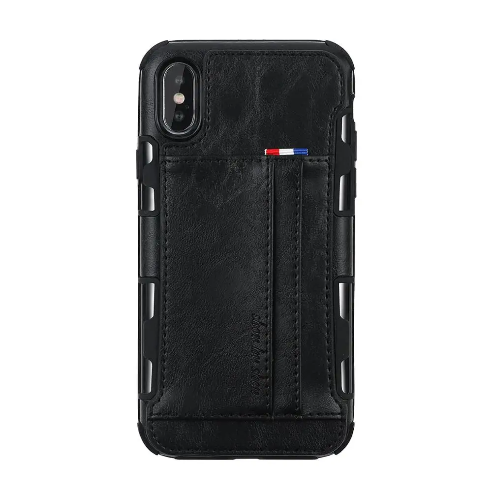 Ретро PU кожаный чехол для iPhone X 6 6s 7 8 Plus XS мульти держатели карт телефонные чехлы для iPhone XS Max XR 10 Чехол - Цвет: Черный
