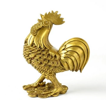 

China Pure Brass Copper Zodiac Wealth Money Yuanbao Cock Chicken Rooster Statue