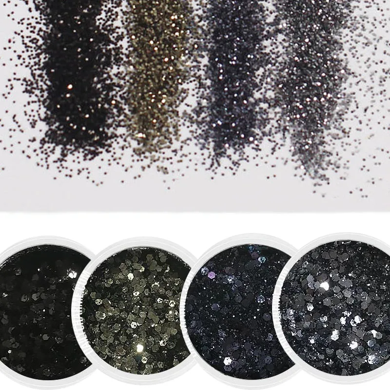 

4colors 10g/jar Iron Black Glitter Nail Set Nail Art Gradient Glitter Powder Dust Ultra-fine Acrylic Glitter Powder For Crafts