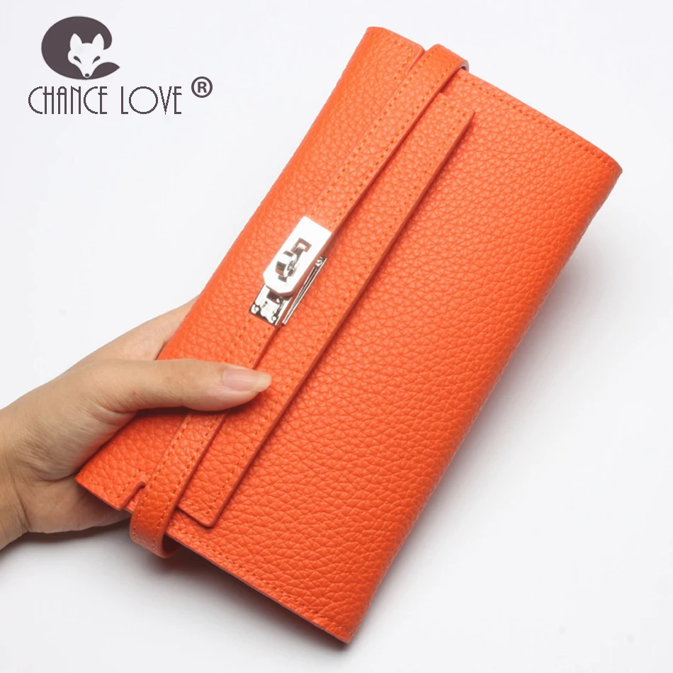 Chance Love 2018 new Genuine leather long section ladies leather wallet large capacity wallet clutch bag purse orange black bag Chance Love 2018 new Genuine leather long section ladies leather wallet large capacity wallet clutch bag purse orange black bag