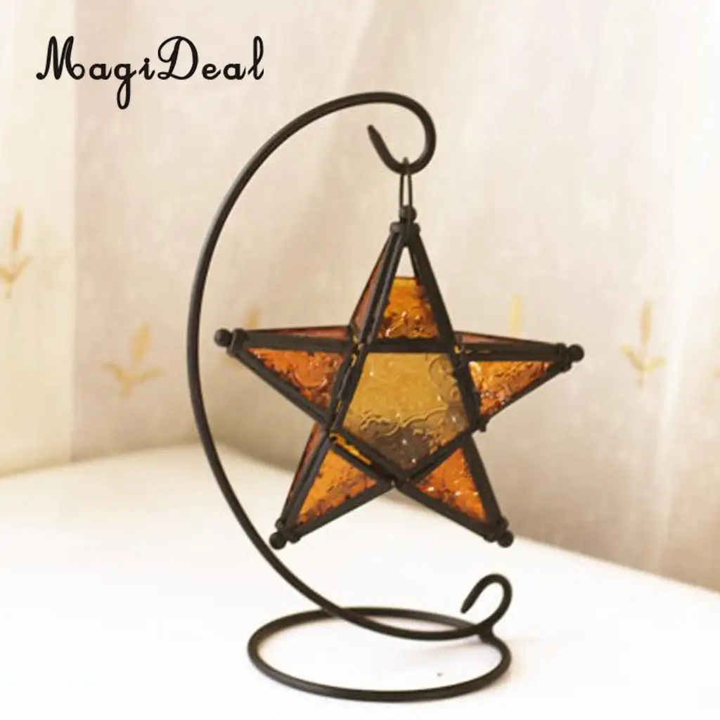 MagiDeal MOROCCAN CANDLE HOLDER MOROCCO STYLE HANGING STAR TEA LIGHT GLASS LANTERN LAMPSHADE - HOME BAR PUB CAFE