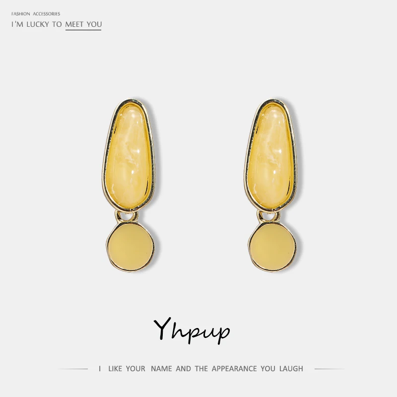 

Yhpup Trendy Korean Simple Design Enamel Resin Dangle Earrings Zinc Alloy Purple Yellow Jewelry boucle d'oreille femme 2019