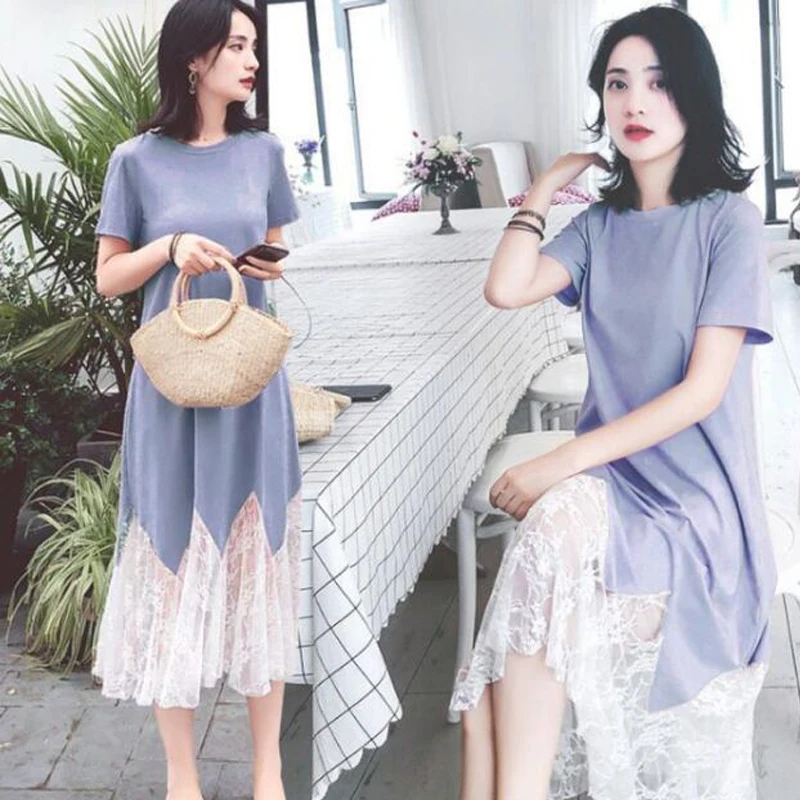 

Lace Maternity Dresses Casual Straight Maternity Clothes Comfortable Pregnancy Dresses Solid Pregnant Women Clothes 2019 Summer