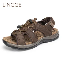 LINGGE/брендовые сандалии из натуральной кожи; Летняя мужская обувь; мужские сандалии; мужская обувь на резиновой подошве; пляжные шлепанцы; большие размеры