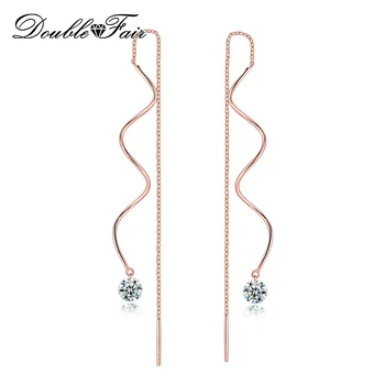 Double Fair Fashion Metal Bar Wave Dangle Earrings For Women Party Jewelry Rose Gold Color Long Tassel Earrings DFKC170