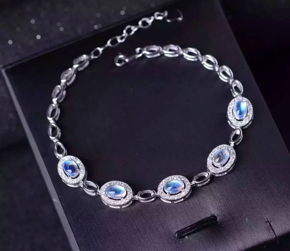 Bracelet en pierre de lune bleue naturelle Bracelet en pierres précieuses naturelles 925 bracelet r