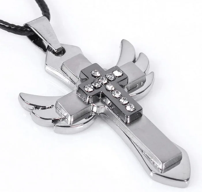 

1PC Personality Men Titanium Steel Cross Wing Pendant Necklace Gifts Cross wing male lady pass pendant #1011
