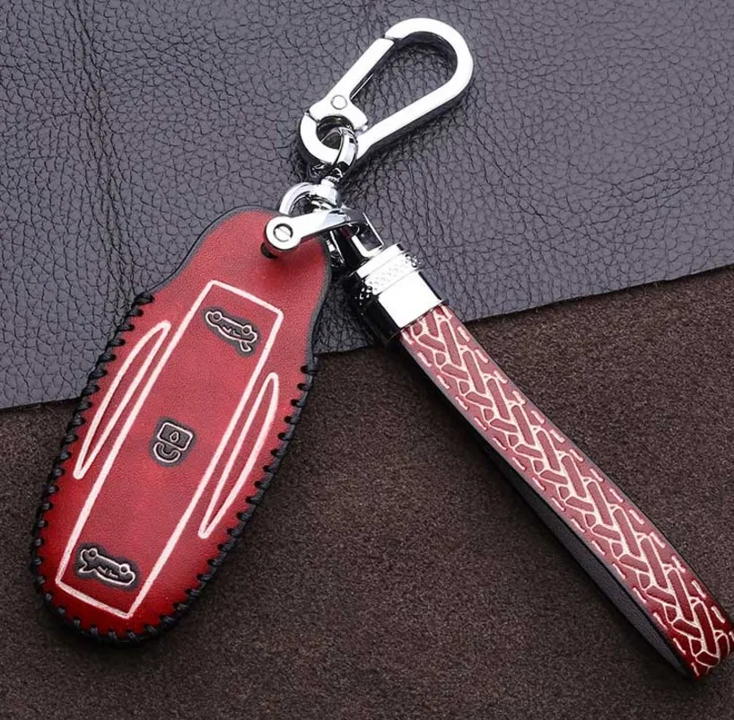 

Car Geunine Leather Key Wallet Cover Case Keychain Pocket For Tesla Model S Model X Key Holder Protect Accessories