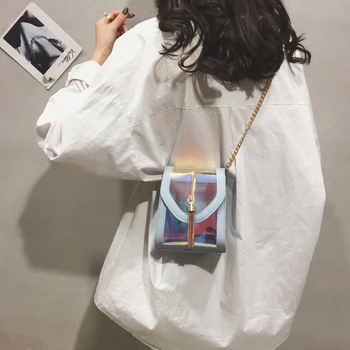 

2020 summer new small bag Korean fashion laser shoulder bag mini chain jelly diagonal mobile phone bag female