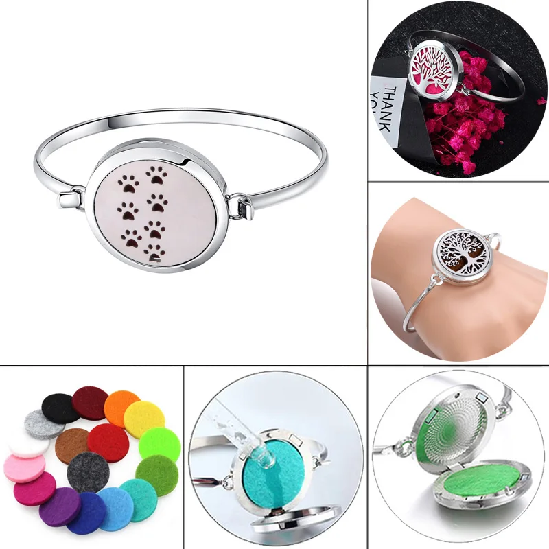 

Footprint tree of Life 22mm Stainless Steel Bracelet Essential Oil Aromatherapy Perfume Diffuser Locket Bangle Women Jewelry