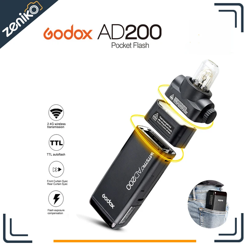 

InStock 2017 New Arrival Godox AD200 Pocket Flash with 2 Light Heads GN52 GN60 200W Power 2.4G Wireless X System TTL HSS 1/8000s