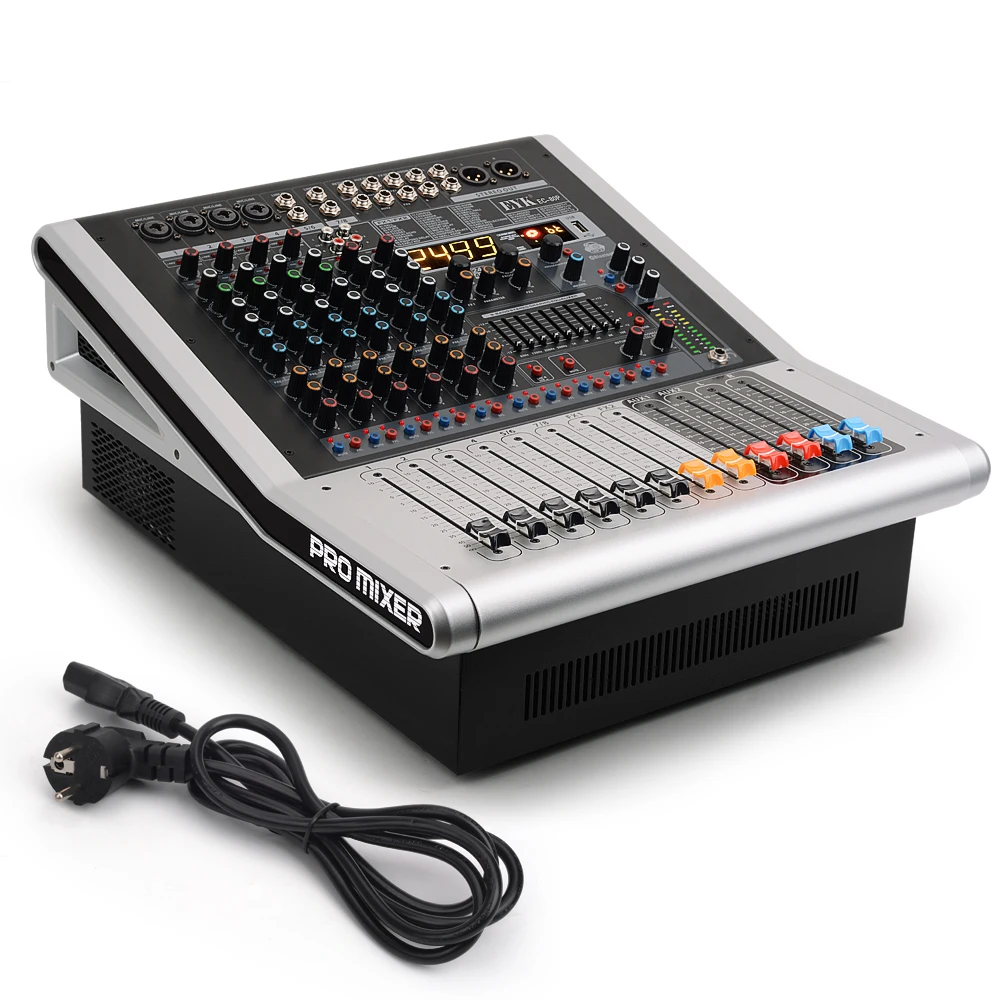 EYK EC80P 8 каналов 4 моно, 2 стерео мощный аудио микшер 650 Вт x 2 с 9 диапазоном эквалайзера 99DSP двойные эффекты Bluetooth USB 2 AUX для сцены