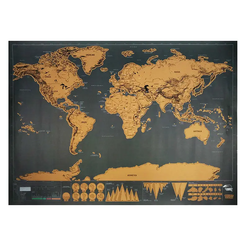 Царапинам Карта Мира 82.5x59.5 см Путешествия Издание Deluxe Сотрите