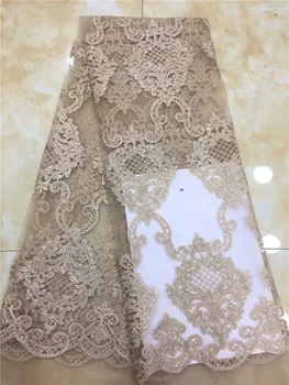

Latest Peach African Lace Fabric 2018 High Quality Lace Embroidery French Mesh With sequins Nigerian Lace Fabrics Material gold