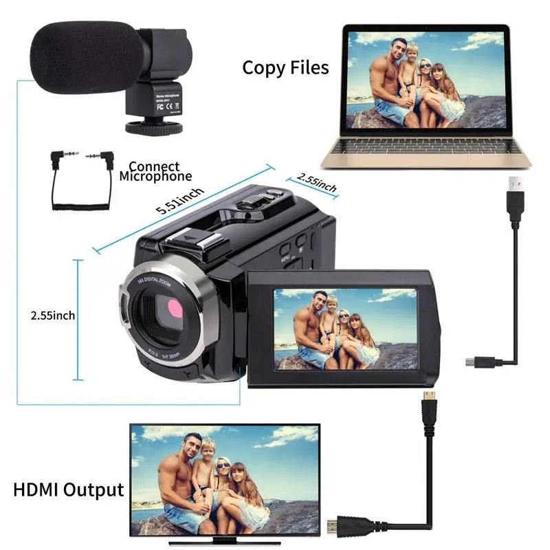 Видеокамера 4K Ultra Hd цифровая wifi-камера 48.0Mp(интерполяция) 3,0 дюймов нажатие на экран 16X цифровой зум-рекордер W