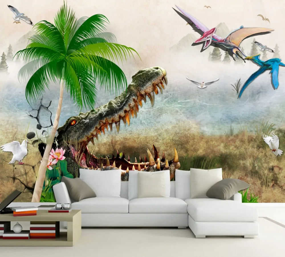 

Free Shipping Beautiful Retro Crocodile Wing Personality TV Background Wall 3D Custom Living Room Stickers Children'S Room Mural