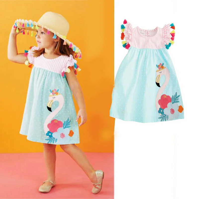 

2018 Summer Girls Dresses Children Kids Girls Dresses Toddler Kids Girl Flamingo Summer Casual Dress Sundress Clothes 1-6Y