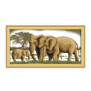 

Elephant Animal Series Cross Stitch Kit, Happy Elephant Pastoral Foraging DIY handmade sewing thread embroidery
