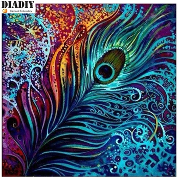 

5d diy diamond painting icon diamond embroidery Colored feathers cross stitch pictures painting rhinestones mosaic craft